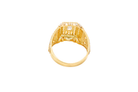 14KT Gold Ring Men's Rectangle Raised White CZ Center Stone Plain Border White CZ Stone Head Plain Border Shank Design Triple Row Stones Above Marquise Flower Shape Stones Plain Border CZ Stone Galaxy Pattern