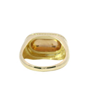 14KT Gold Ring Women's Two Tone Plain Bubble Oval with Puff Border and White CZ Stone Edge Plain Band