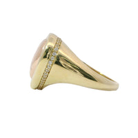 14KT Gold Ring Women's Two Tone Plain Puff Heart with Plain Puff Heart Border White CZ Stones Edge Plain Band