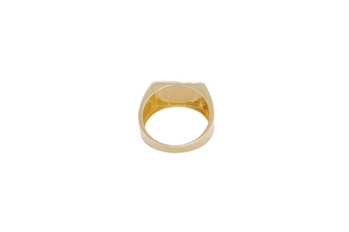 14KT Gold Ring Men's Rectangle Nugget with Five White CZ Stones in a Line with Plain Border