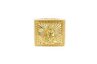 14KT Gold Ring Men's Square St. Barbara Greek Border with Double Row White CZ Edge Stones
