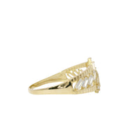 14KT Gold Ring Women's Light Weight Baguette White CZ Stone Open Snowflake Center Mock Bypass Band