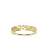 14KT Gold Ring Women's Light Weight White CZ Stone Pear / Marquise Snowflake Center with White CZ Stone V Stripe Band