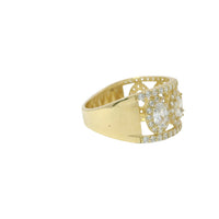 14KT Gold Ring Women's Five White Center Ovals with White Round CZ Stones Border Spit Band
