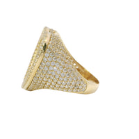 14KT Gold Ring Women's White CZ Stones Heart Flat Cluster Center with Double White CZ Row Border and 12 Row of CZ Band
