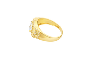 14KT Gold Ring Men's Octagon White Round CZ Center Stone White CZ Stone Border Side Design Two Single Rows of Six White CZ Stones