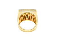 14KT Gold Ring Men's Square St. Barbara Plain Border Double Row White CZ Stones Outside Border Plain Band