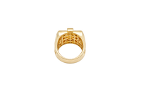 14KT Gold Ring Men's Square Raised Two Tone St. Jude Plain Border with White CZ Stone Background Plain Cross on Sides