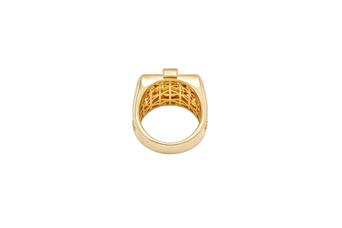 14KT Gold Ring Men's Square Raised Two Tone St. Jude Plain Border with White CZ Stone Background Plain Cross on Sides