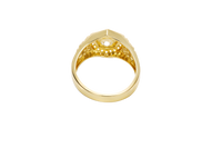 14KT Gold Ring Men's Octagon White Round CZ Center Stone White CZ Stone Border Side Design Two Single Rows of Six White CZ Stones