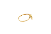 14KT Gold Ring Women's "15" Round Quinceanera White CZ Stones Border and Corner Six Petal White CZ Stones Flower with Dark Pink Center Plain Band