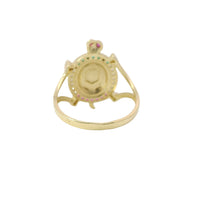 14KT Gold Ring Women's Jumbo White/Green/Red Mexico Flag CZ Stone Turtle Shell with Red CZ Eyes Plain Border and Plain Split Band