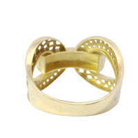 14KT Gold Ring Women's Double Lattice White CZ Stones Lasso with Greek Bar Connector