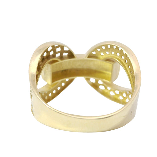 14KT Gold Ring Women's Double Lattice White CZ Stones Lasso with Greek Bar Connector