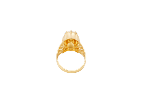 14KT Gold Ring Men's Jesus Head Three White Round CZ Stones Crown Side Design 10 Gallery Hole