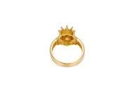 14KT Gold Ring Men's Crowned Lion Head with White CZ Stones Crown/Mouth Red CZ Stones in Eyes