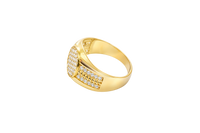 14KT Gold Ring Men's Oval White CZ Stone Cluster Center Design with Seven Rows Plain Border Side Design Two Single Rows of White CZ Stones with Gold Rope Pattern in Middle