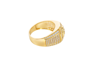 14KT Gold Ring Men's Octagon Raised Center Round White CZ Stone Center Border Plain Edge Band Design Seven Row White CZ Stone Section