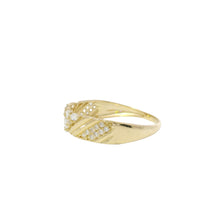 14KT Gold Ring Women's Light Weight White CZ Stone Pear / Marquise Snowflake Center with White CZ Stone V Stripe Band