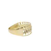14KT Gold Ring Women's Light Weight Open Stipe Wide Band with White CZ Chain Link on Solid Background Center