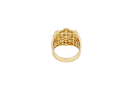 14KT Gold Ring Men's Square Two Tone Horse Head Round Center with Horseshoe Frame and White CZ Stones Border White CZ Stone on Each Corner and U-Shaped White CZ Stones Band Border
