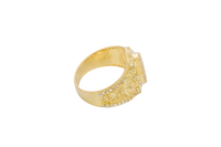14KT Gold Ring Men's Round White CZ Stones Plain Border White CZ Stone Edge Shank CZ Stone Wreath above Abstract Butterfly Center with U-shaped White CZ Stone Border