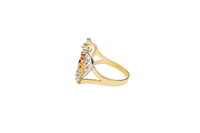 14KT Gold Ring Women's Tri Tone "15" Quinceanera Tiara with Two Round White CZ Stones on Top and Five Round White CZ Stones on Tiara Band Plain Split Band