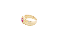 14KT Gold Ring Men's Square Red Round CZ 14KT Gold Men's Ring Square Red Round CZ Center Stone White CZ Stone Border Side Design White CZ Stones Plain Stone White CZ Stone Border Side Design White CZ Stones Plain