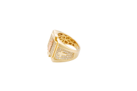 14KT Gold Ring Men's Square Raised Two Tone St. Jude Plain Border with White CZ Stone Background Plain Cross on Sides