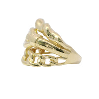 14KT Gold Ring Women's Three Band Design Top Band Bubble Bamboo Middle Band Belt Buckle Lower Band Miami Link