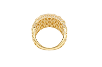 14KT Gold Ring Men's Curved Rectangle Caridad Cobre with White CZ Stones Border Chino Link Frame and Band