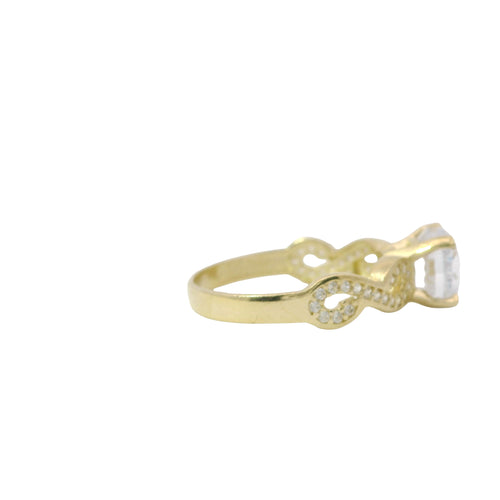 14KT Gold Ring Women's 4 Prong Round Cushion Cut White CZ Stone Solitaire with White CZ Infinity Loop Band