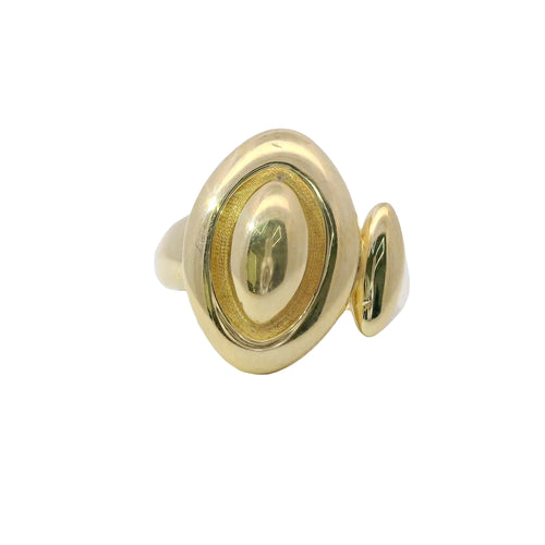 14KT Gold Ring Women's Bubble Marquise Shape with Bubble Marquise Border Next to Small Plain Marquise