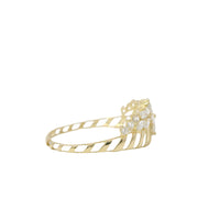 14KT Gold Ring Women's Light Weight White CZ Stone Snowflake Garland Center with Open Stripe Band