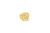 14KT Gold Ring Men's Jesus Head Three White Round CZ Stones Crown Side Design 10 Gallery Hole