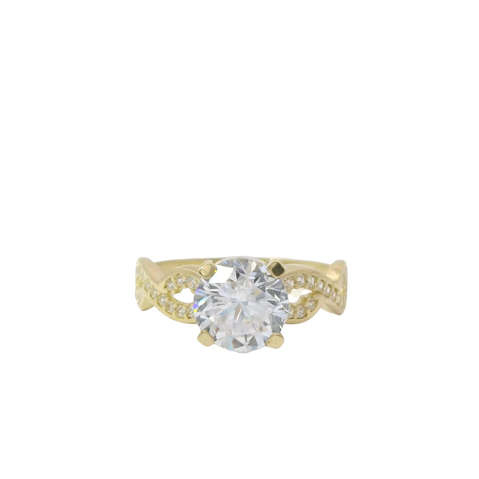 14KT Gold Ring Women's 4 Prong Round Cushion Cut White CZ Stone Solitaire with White CZ Infinity Loop Band