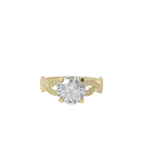 14KT Gold Ring Women's 4 Prong Round Cushion Cut White CZ Stone Solitaire with White CZ Infinity Loop Band