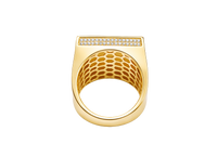 14KT Gold Ring Men's Square St. Barbara Greek Border with Double Row White CZ Edge Stones