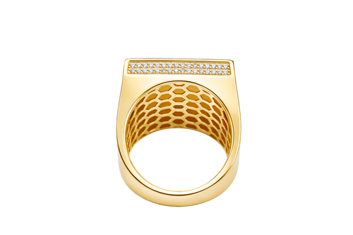 14KT Gold Ring Men's Square St. Barbara Greek Border with Double Row White CZ Edge Stones