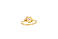 14KT Gold Ring Women's Pink Heart Shape Center CZ Stone Left White Round CZ Stone with Two Plain Hearts and Plain Bypass Band Upper - Rope Lower Band Plain