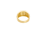 14KT Gold Ring Men's Square Two Tone St. Jude Plain Border with White CZ Stones Background Side Design White CZ Stones and Jubilee Band