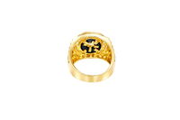 14KT Gold Ring Men's Jumbo Round White CZ Center Stone Plain Border on Onyx Background with White CZ Stones Border Side Design Jubilee