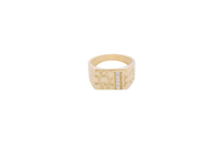 14KT Gold Ring Men's Rectangle Nugget with Five White CZ Stones in a Line with Plain Border