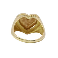 14KT Gold Ring Women's Two Tone Plain Puff Heart with Plain Puff Heart Border White CZ Stones Edge Plain Band
