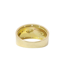 14KT Gold Ring Women's Closed Split Band with Three Pink Eye Elephants White CZ Stones Band Border