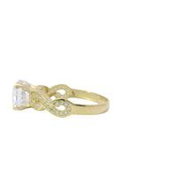 14KT Gold Ring Women's 4 Prong Round Cushion Cut White CZ Stone Solitaire with White CZ Infinity Loop Band