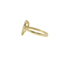 14KT Gold Ring Women's Open Stripe Heart with White CZ Stone Border