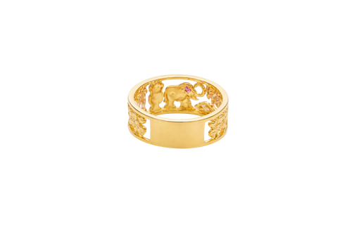14KT Gold Ring Women's "Good Luck" Tri Tone Open Split Band with Plain Borders Horseshoe Flower CZ Eye Pink Eye Elephant Owl Man