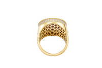 14KT Gold Ring Men's Round St Clare Greek Border Double Row White CZ Stones Outside Border Plain Band