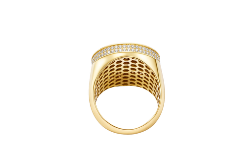 14KT Gold Ring Men's Round St Clare Greek Border Double Row White CZ Stones Outside Border Plain Band